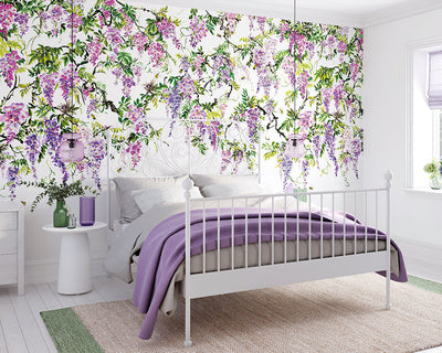OHPOPSI Trailing Wisteria Wallpaper in a bedroom