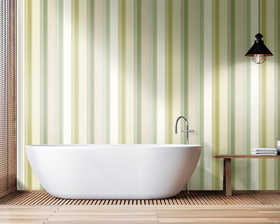 OHPOPSI Multi Stripe Wallpaper as a feature wall in a bathroom
