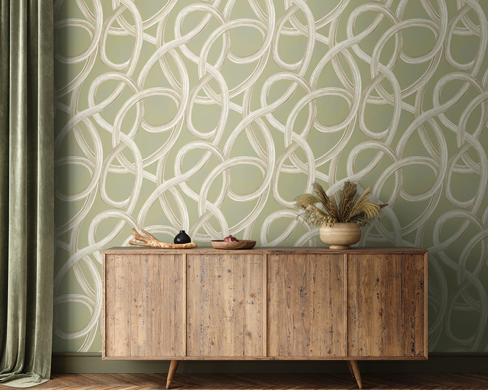 OHPOPSI Twisted Geo Wallpaper as a feature wall in a lounge