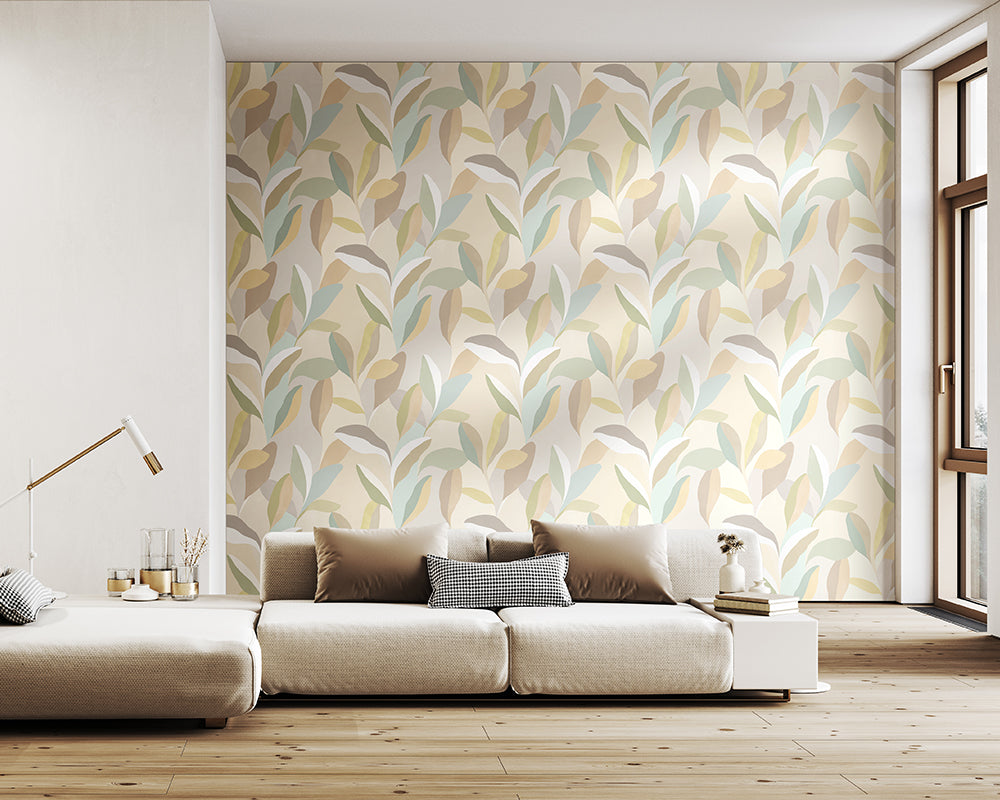 OHPOPSI Riviera Wallpaper as a feature wall in a lounge