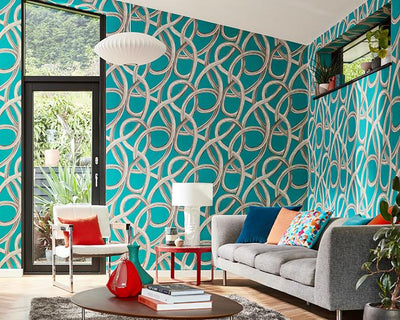 OHPOPSI Twisted Geo Turquoise Wallpaper CEP50124W