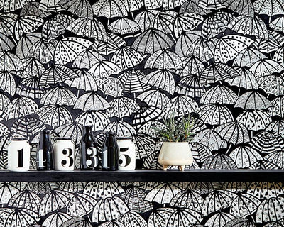 OHPOPSI Jolly Brollies Noir Wallpaper CEP50113W