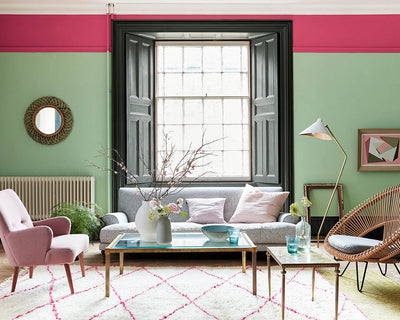 Little Greene Pea Green 91 Paint in a living room wall