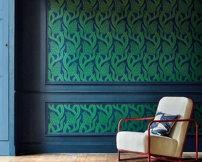 Zoffany Persian Tulip Wallpaper Blue Stone on Wall
