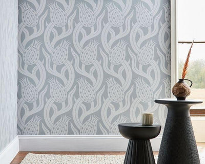 Zoffany Persian Tulip Wallpaper Quartz Grey on Wall