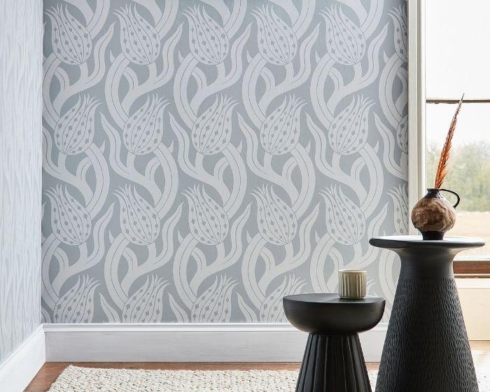 Zoffany Persian Tulip Wallpaper Silver on Wall