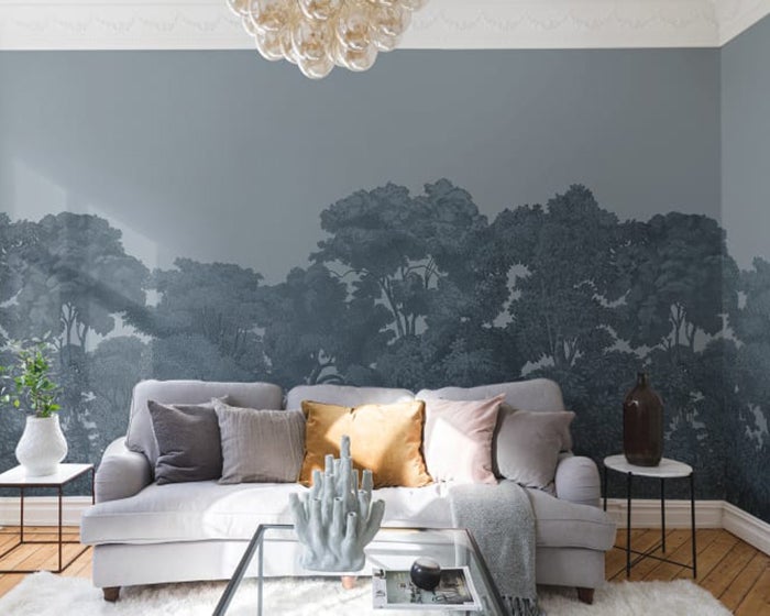 Rebel Walls Bellewood Mural - Solid Blue Wallpaper on Wall