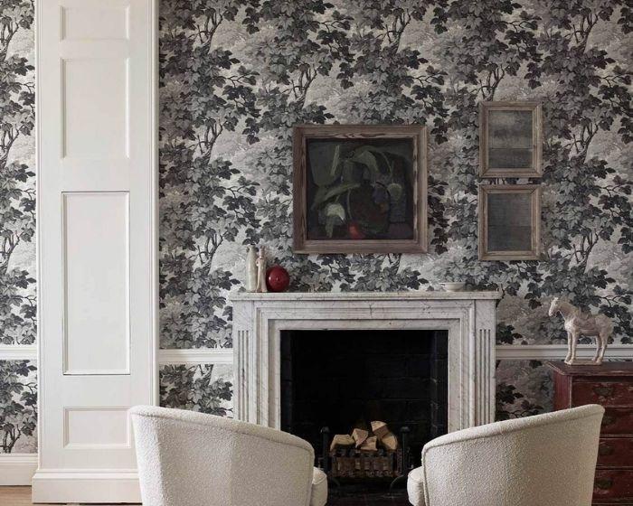 Zoffany Richmond Park Charcoal Wallpaper on Wall