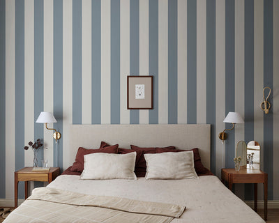 Sandberg Magnus Wallpaper in Indigo Blue in a bedroom