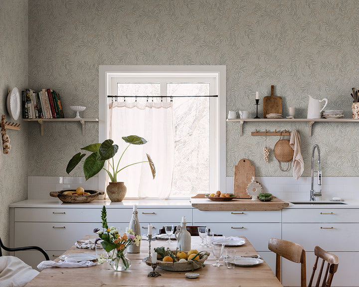 Sandberg Idun Wallpaper on a kitchen wall