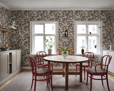 Sandberg Pine Wallpaper in brown in a dining room