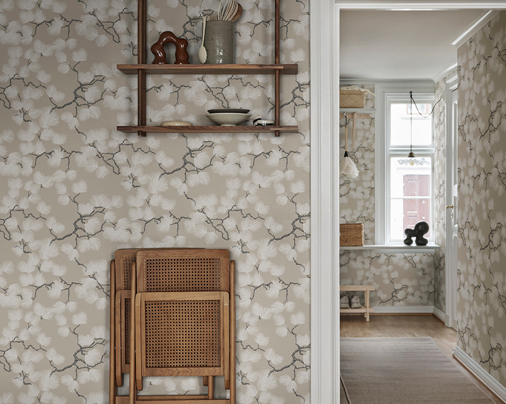 Sandberg Pine Wallpaper in beige in.a home