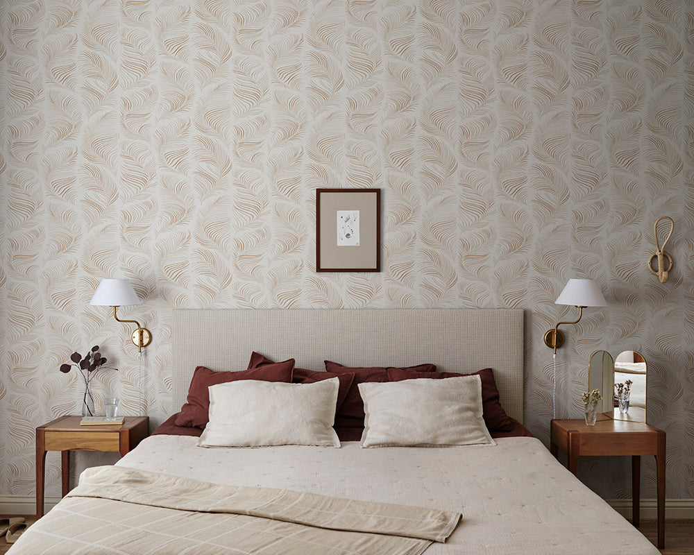 Sandberg Grace Wallpaper in beige in a bedroom