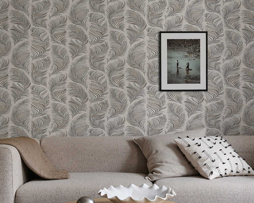 Sandberg Grace Wallpaper in black in a living room