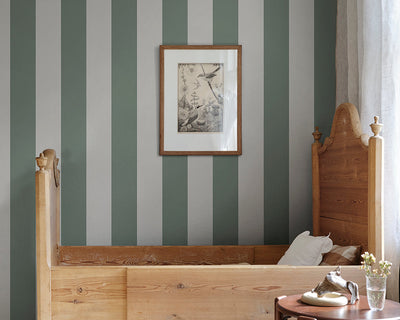 Sandberg Magnus Wallpaper in Forest Green in a bedroom