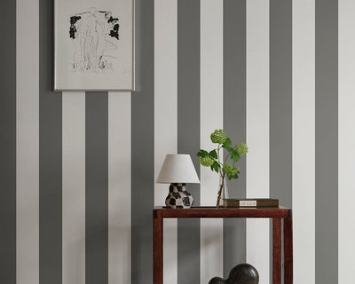 Sandberg Magnus Wallpaper in Dark Gray in a hallway