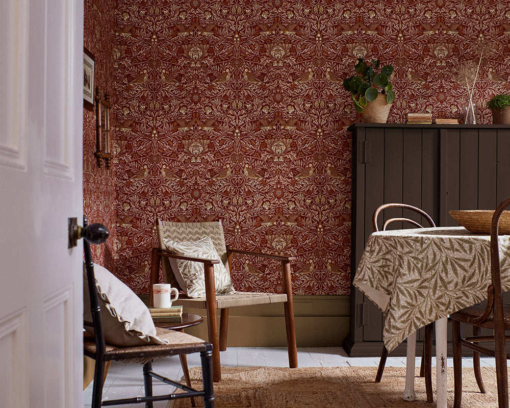 Morris & Co Bird Wallpaper in a dining room