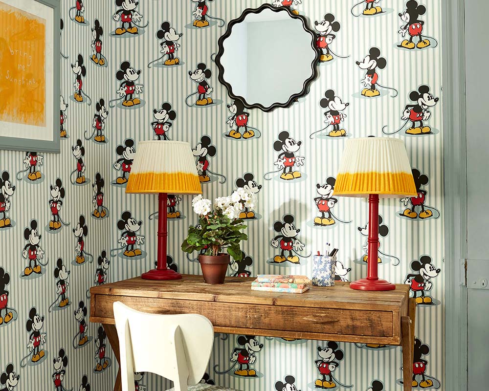 Sanderson Mickey Stripe Wallpaper in a bedroom