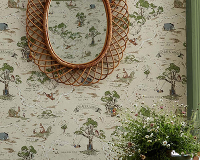 Sanderson Hundred Acre Wood Wallpaper with a mirror
