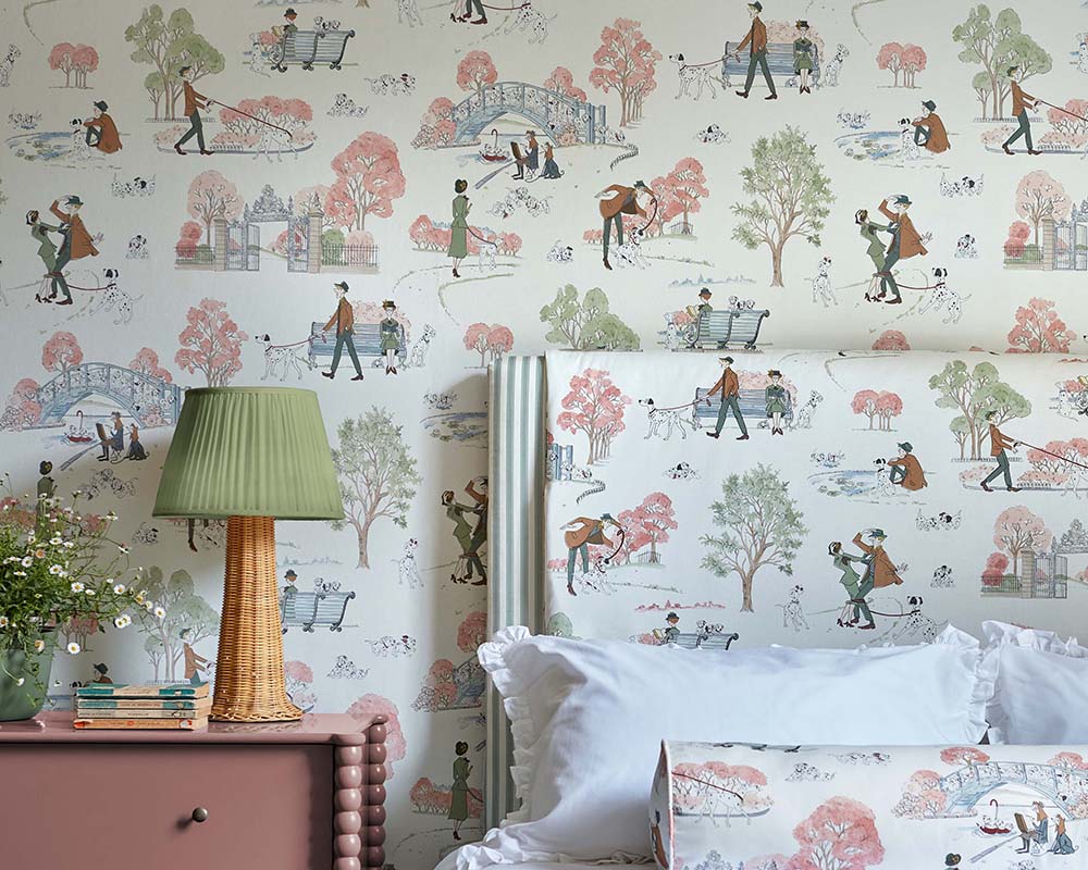 Sanderson 101 Dalmatians Wallpaper on a bedroom wall