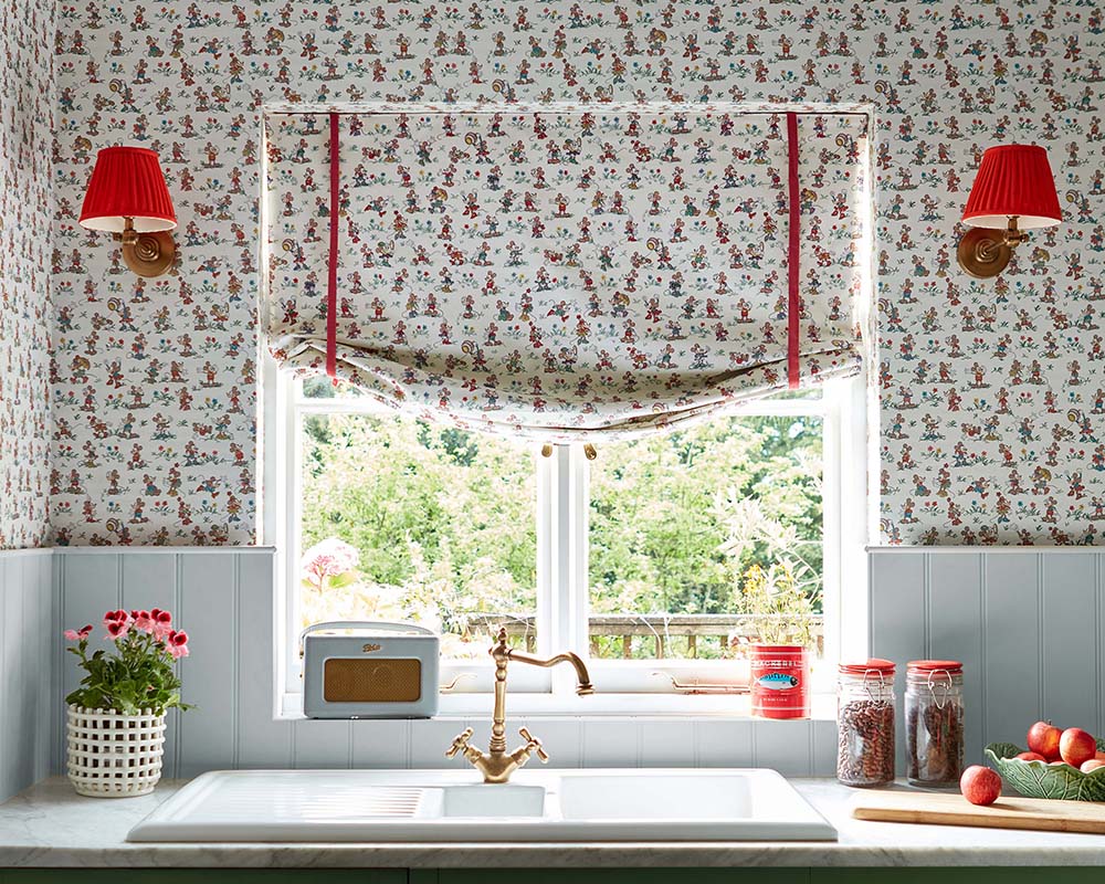 Sanderson Mickey & Minnie Wallpaper on kitchen walls