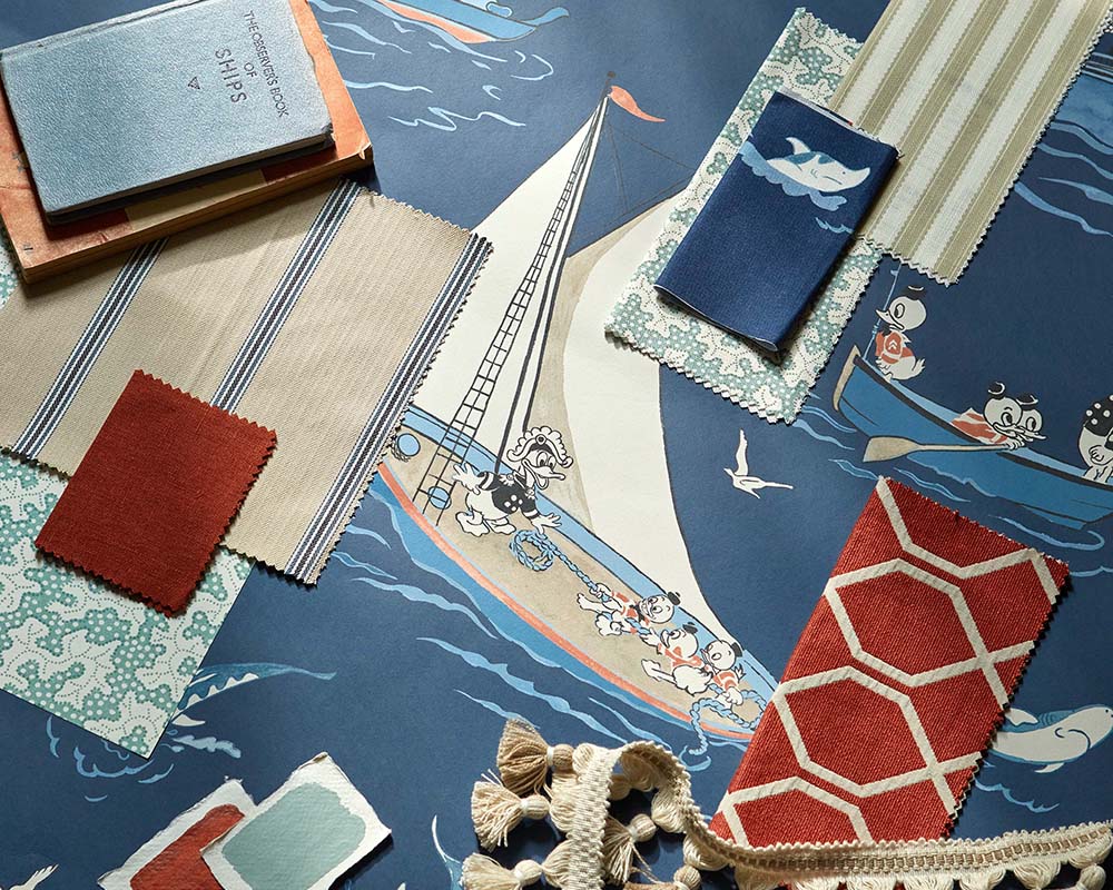 Sanderson Donald Nautical Wallpaper in a mood board