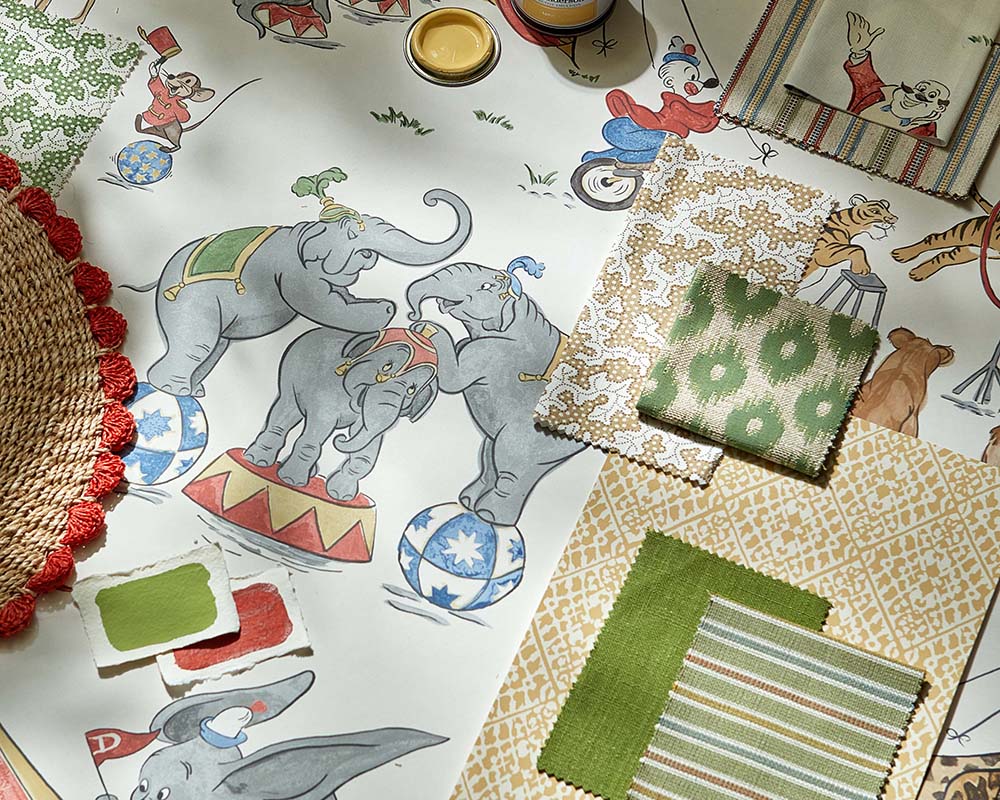 Sanderson Dumbo Wallpaper in a mood board