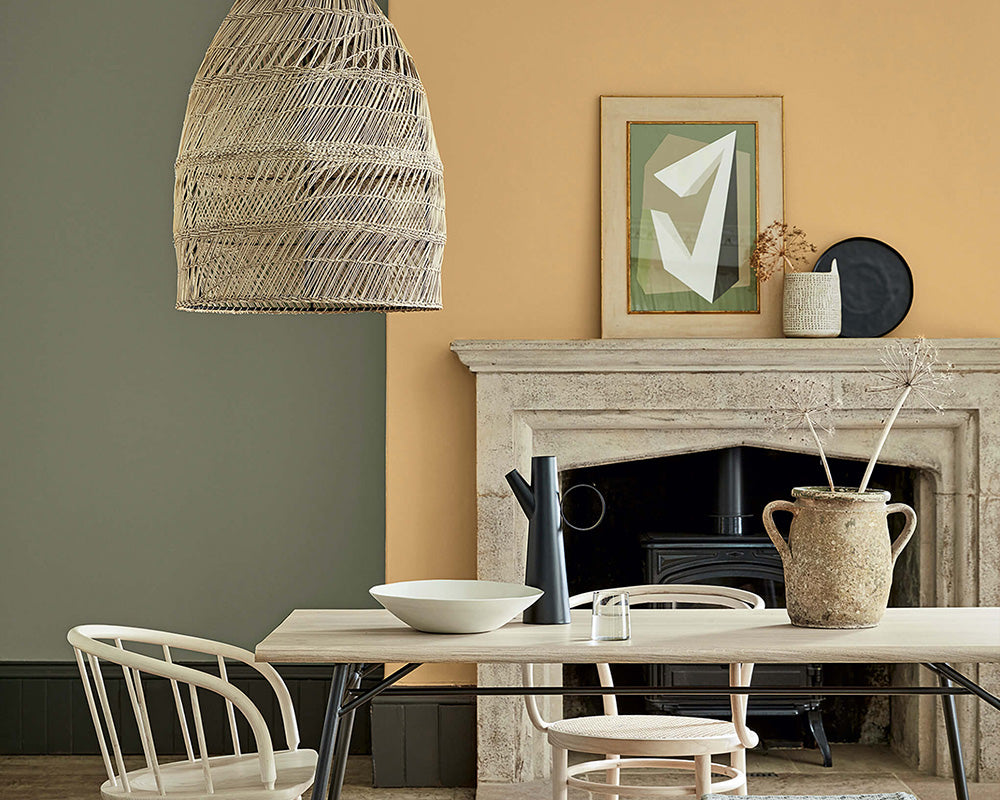 Little Greene Mortlake Yellow 265 Paint in a dining room
