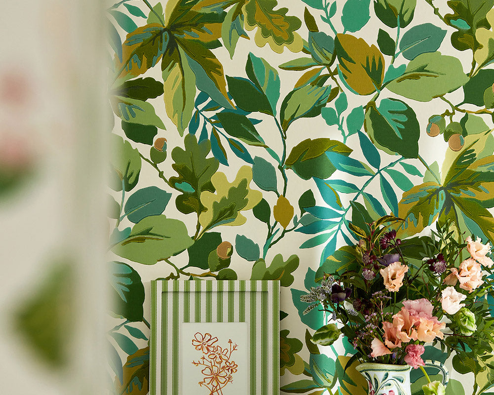 Sanderson Robin's Wood Wallpaper in a living room