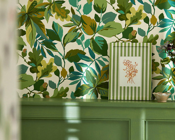 Sanderson Robin's Wood Wallpaper above green panelling