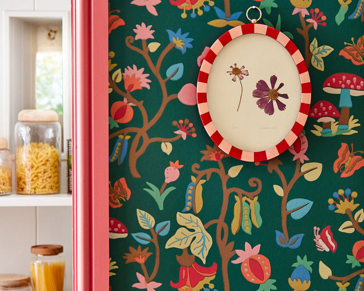 Sanderson Forest of Dean Wallpaper on a wall with a mirror