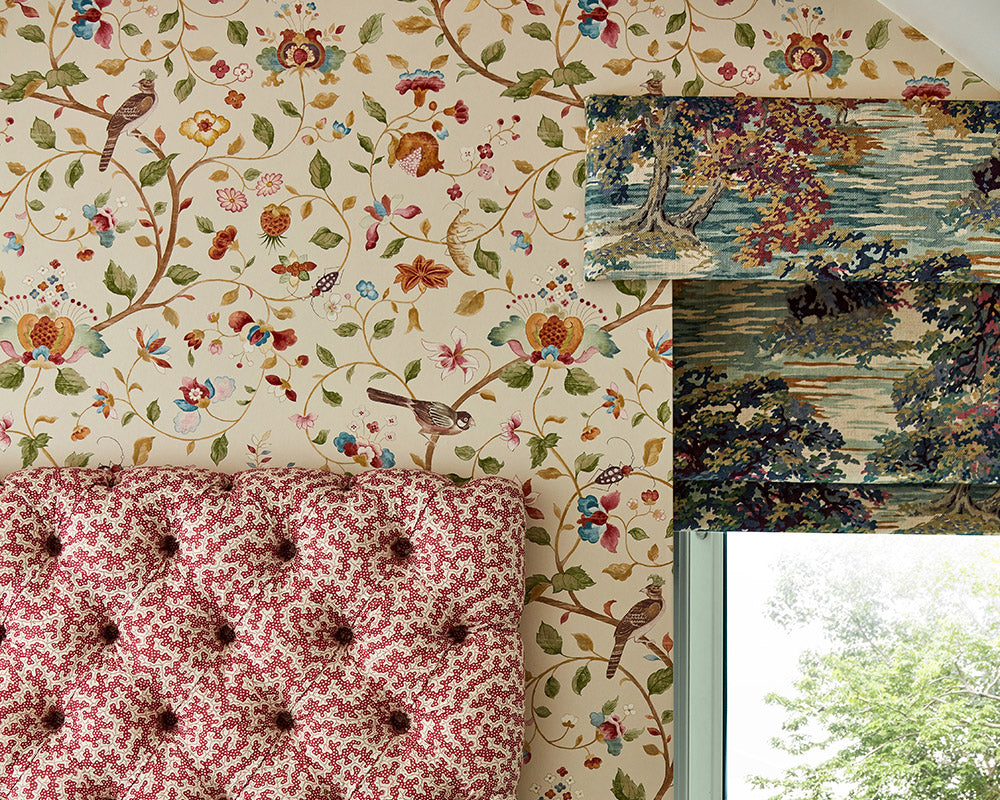 Sanderson Aril's Garden Wallpaper in a bedroom