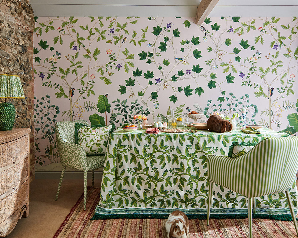 Sanderson Sycamore and Oak Wallpaper in a dining room