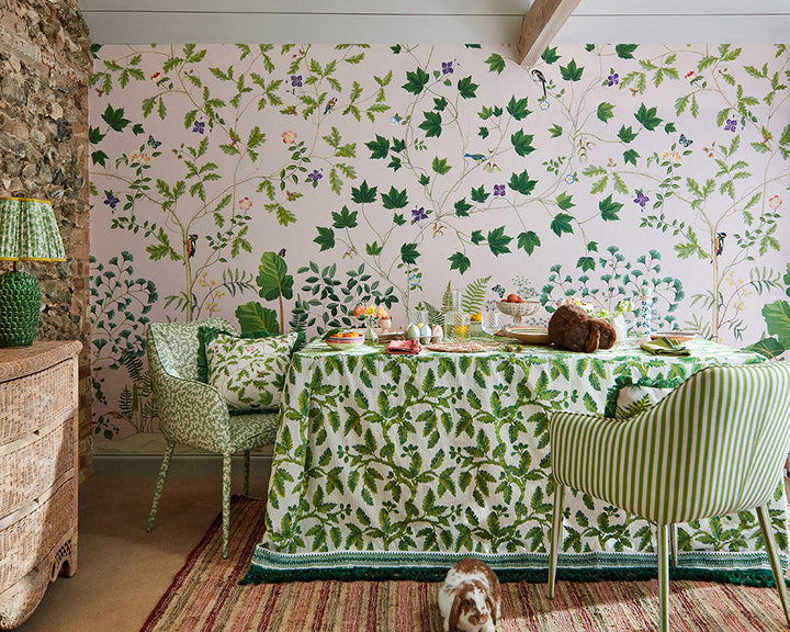 Sanderson Sycamore and Oak Wallpaper in a dining room