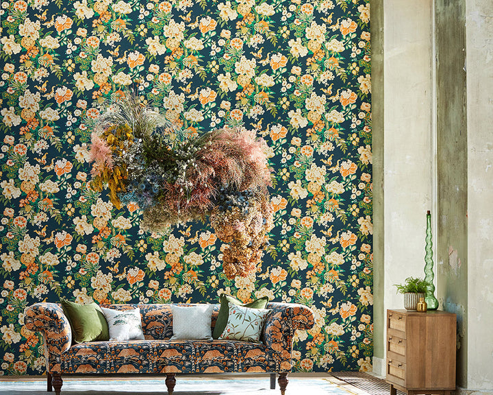 Sanderson Emperor Peony Wallpaper in room