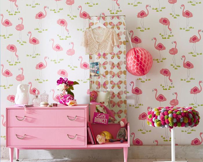 Scion Felicity Flamingo Blancmange/Chalk 111277 Wallpaper