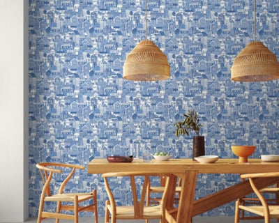 Scion Stockholm Wallpaper Cloudless Blue in Room