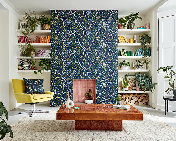 Scion Garden of Eden Midnight Wallpaper in a Room