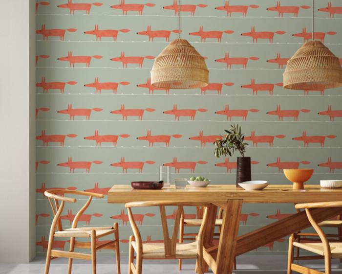 Scion Mr Fox Wallpaper Sage and Poppy Wallpaper 112792 on Wall