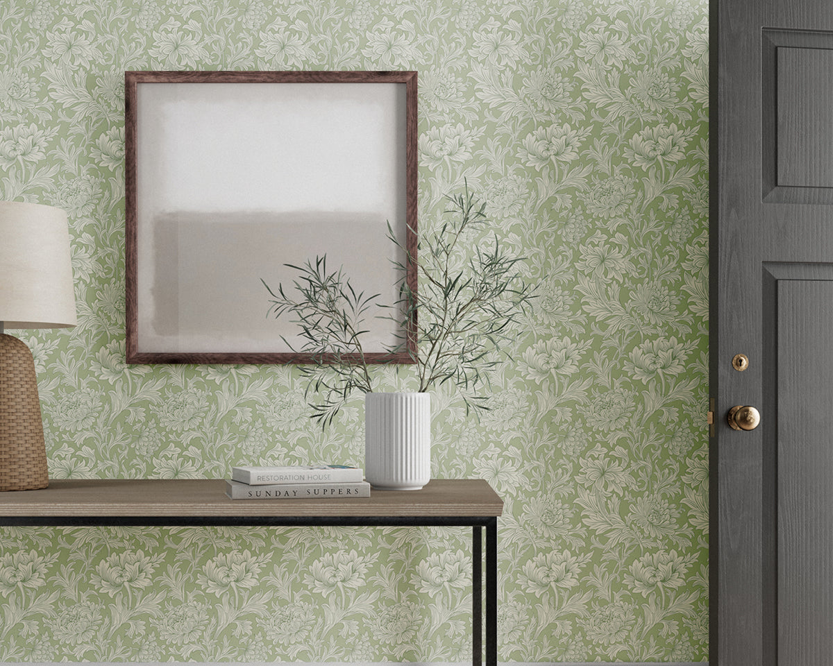 Morris & Co Chrysanthemum Wallpaper in Room Willow