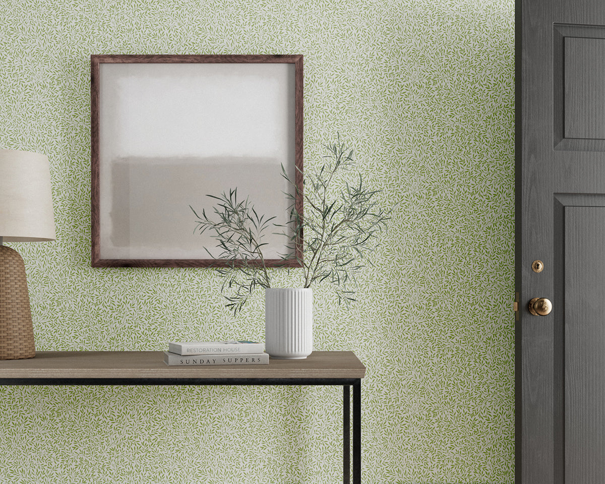 Morris & Co Standen Wallpaper in Room Leaf Green