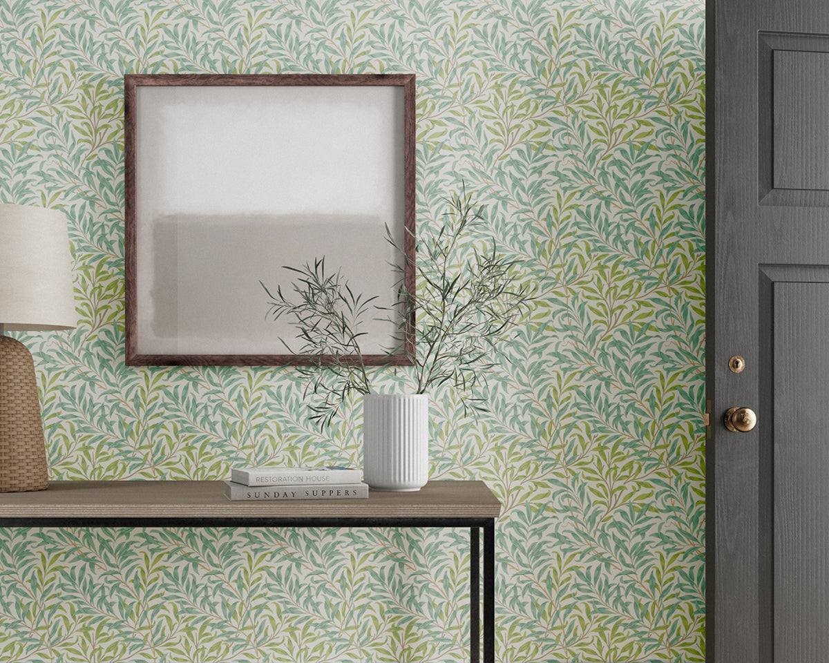 Morris & Co Willow Boughs Wallpaper in Room Seaglass