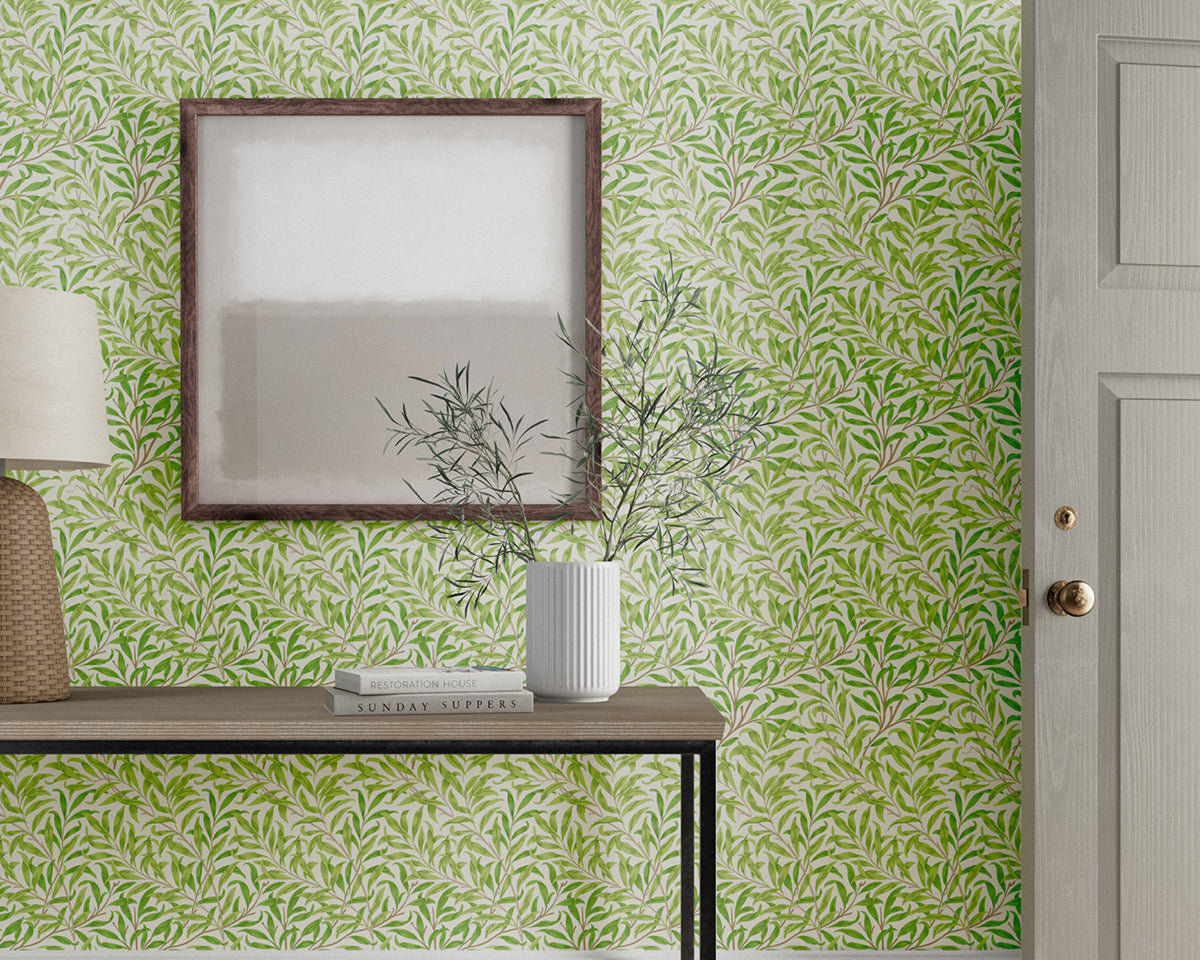 Morris & Co Willow Boughs Wallpaper in Room Leaf Green