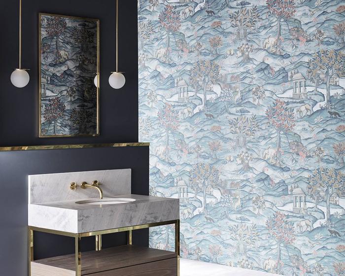 Zoffany Stand Wood Teal/Velvet Blue 312855 Wallpaper