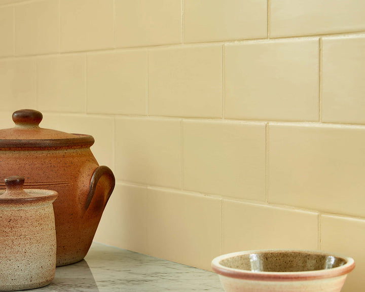 Little Greene Sunlight 135 Paint on kitchen tiles