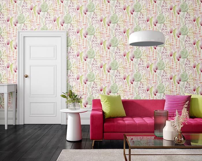 OHPOPSI Summer Ferns Coral Pink Wallpaper JRD50101W