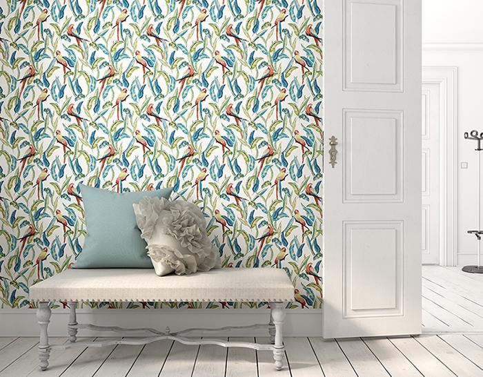OHPOPSI Tropical Parrot Wilderness White Wallpaper WLD53116W