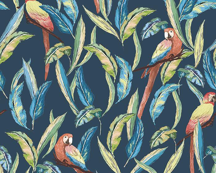 OHPOPSI Tropical Parrot Indigo Multi Wallpaper WLD53117W