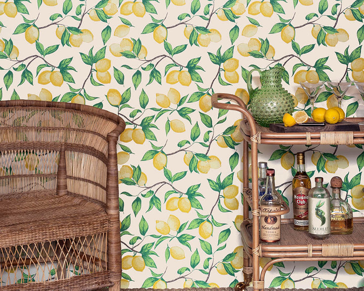 Barneby Gates Capri Lemons Wallpaper on a feature wall