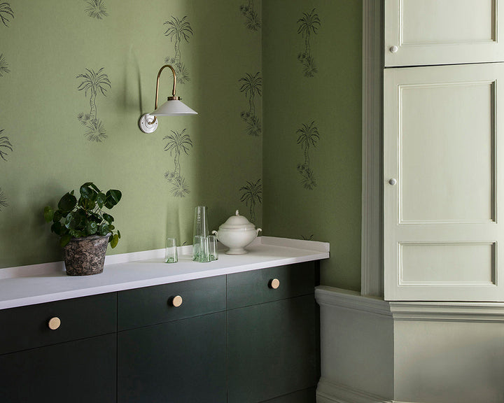 Paint & Paper Library Stable Green on kitchen cabinets